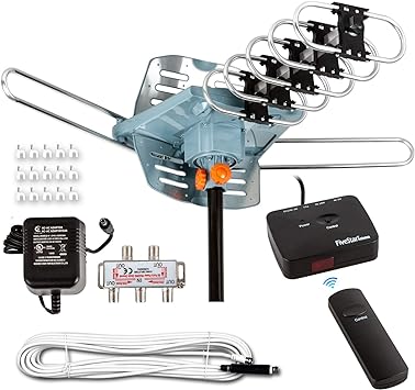 Five Star [Newest 2020] HDTV Antenna Amplified Digital Outdoor Antenna 150 Miles Range, 360 Degree Rotation Wireless Remote, with 40FT RG6 Coax Cable Installation Kit Supports 5 TVs