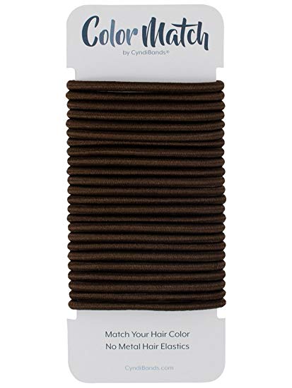Dark Ash Brown Brunette No-Metal 4mm Elastic Hair Ties Color Match Ponytail Holders - 24 Count