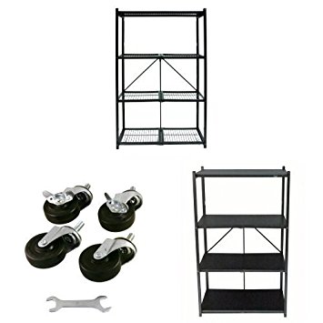 Origami R5-01 General Purpose 4-Shelf Steel Collapsible Storage Rack, Large with Part-Rack-HWheel Heavy-Duty Wheels for Origami Shelves, 3-Inch, Set of 4, Black and Plastic Liner