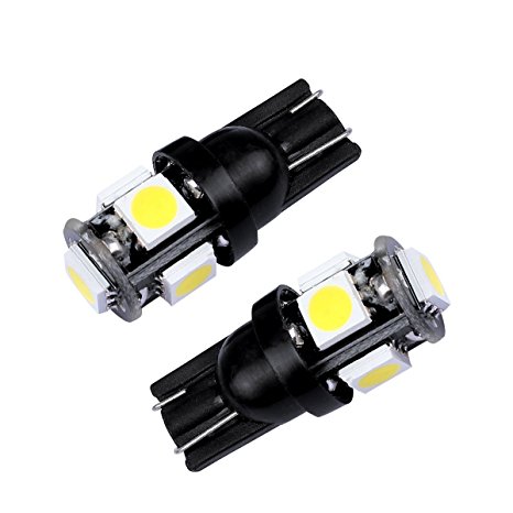 KOYA 2 x Super Bright W5W 194 168 2825 T10 Wedge 5-SMD 5050 Replacement and Reverse T10 White Bulbs,For Signal Lights, Trunk Lights, Dashboard Lights, Parking Lights