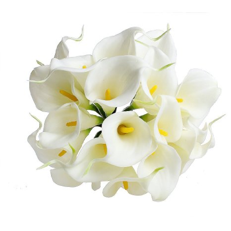 Cozyswan 20pcs Calla Lily Bridal Wedding Bouquet head Latex Real Touch Flower Bouquets KC51 White