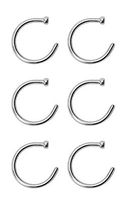 (6pcs) Nose Ring Piercing Hoop Surgical Steel 20 Gauge 5/16"