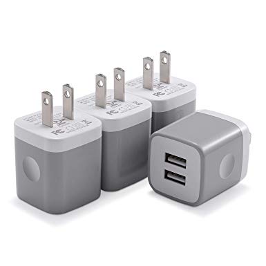 USINFLY USB Wall Charger, UL Certified 4-Pack 2.1A USB Plug Dual Port Charging Block USB Power Adapter Wall Charger Cube Compatible with iPhone 8/7/6S Plus, X Xs Max XR, iPad, Samsung S9 S8, and More