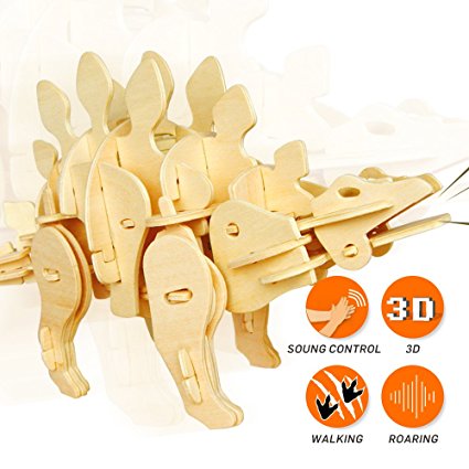 ROBOTIME DIY Wooden Dinosaur 3D Puzzle Mini Stegosaurus Robot Toy for Boys and Girls