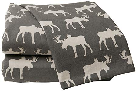 La Rochelle Moose Flannel Sheet Set, Queen, Grey