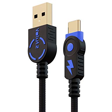 Volutz USB Type C Cable, USB A 2.0 to USB-C Fast Charger, Nylon Braided Cord for Samsung Galaxy S10 S9 S8 Plus Note 9 8, LG V30 V20 G5 Moto Z, Nintendo Switch and More USB C Devices - 10ft/3m (Blue)
