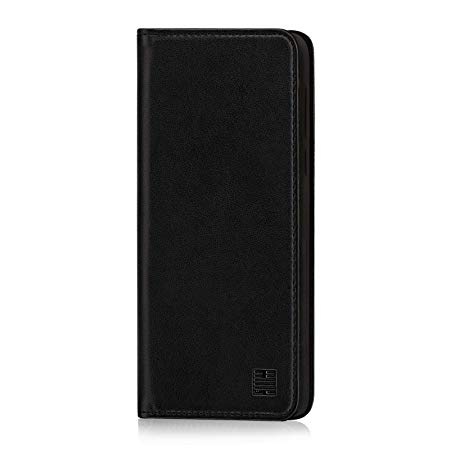 32nd Classic Series - Real Leather Book Wallet Case Cover for Motorola Moto G7 Power, Real Leather Design with Card Slot, Magnetic Closure and Built in Stand - Black
