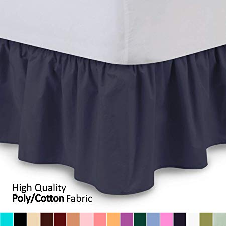 Ruffled Bedskirt (Full XL, Navy Blue) 18 Inch Bed Skirt with Platform, Wrinkle and Fade Resistant - by Harmony Lane (Available in All Bed Sizes and 16 Colors)