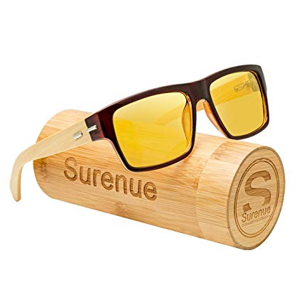 Surenue night driving glasses anti glare Wood polarized Yellow Tint Polycarbonate Lens Safety Sunglasses Men Women