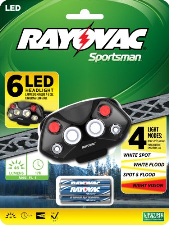 Rayovac Sportsman 46 Lumen 1AA 6-LED Headlight with Batteries (SPHL6LED-BB)