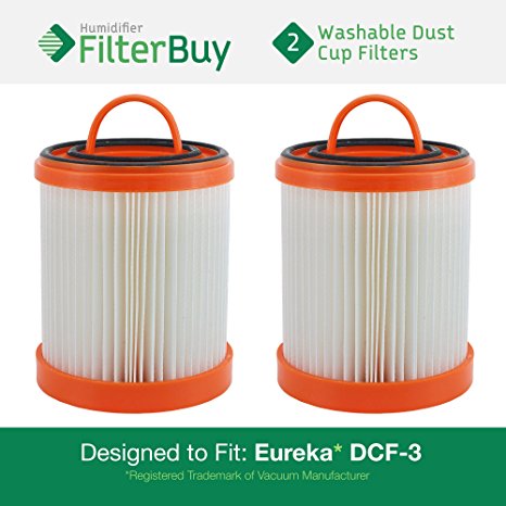 2 - Eureka DCF-3 Washable and Reusable HEPA Filters. Designed by FilterBuy to Replace Eureka Part #'s 61825, 62136, 62136A, DCF3.