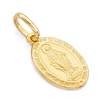 14k Yellow Gold Religious Our Lady of Guadalupe Miraculous Mary Medal Charm Pendant - 3 Different Size Available