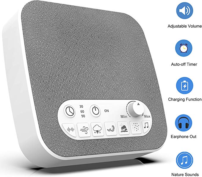 BESTHING White Noise Machine, Sleep Sound Machine - 7 Nature Sounds, USB Output Charger, Adjustable Volume, Headphone Jack and Auto-Off Timer, Portable Sound Therapy for Home, Office or Travel