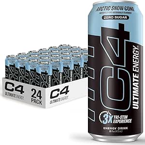 C4 Ultimate Sugar Free Energy Drink 16oz (Pack of 24) | Arctic Snow Cone | Pre Workout Performance Drink with No Artificial Colors or Dyes