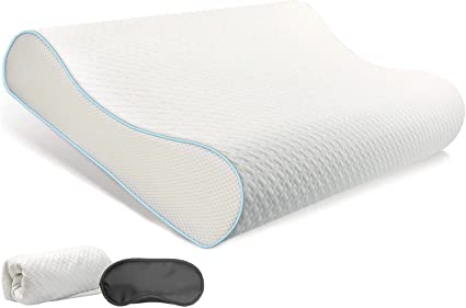 Leaflai Memory Foam Pillow, Neck Contour Pillow for Neck Pain Relief Bed Pillow with Washable Pillowcase Cervical Pillow for Side, Back and Stomach Sleepers