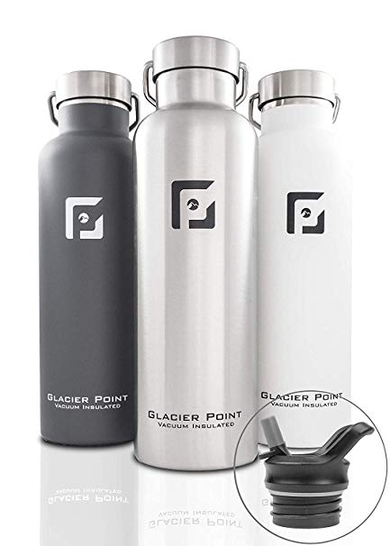 Glacier Point Vacuum Insulated Stainless Steel Water Bottle 25oz|17oz Double Walled Construction Premium Powder Coat Two Lids