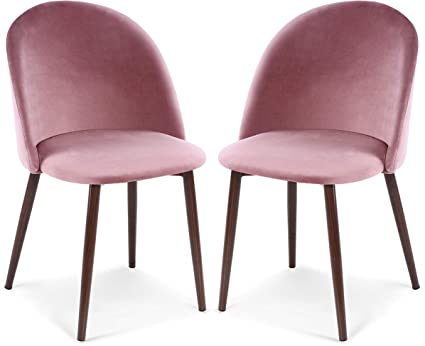 POLY & BARK Sedona Velvet Dining Chair, Set of 2, Dusty Rose/Walnut