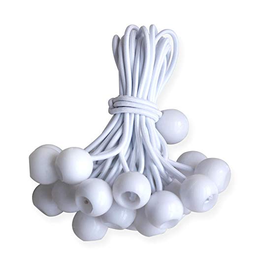 ABCCANOPY Heavy Duty Ball Bungee Canopy Tarp Tie Down Cord Elastic String Ball Bungee tarp Ball Ties White (6'' White 25pcs)