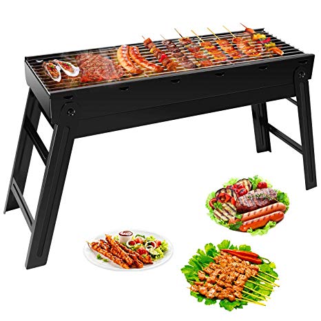 Ledeak Barbecue Charcoal Grill, Portable Folding Lightweight BBQ Grill, Stainless Steel Smoker Grill with Remove Net, Easy to Assemble and Clean, Perfect for Outdoor Camping Picnics Cooking Hiking