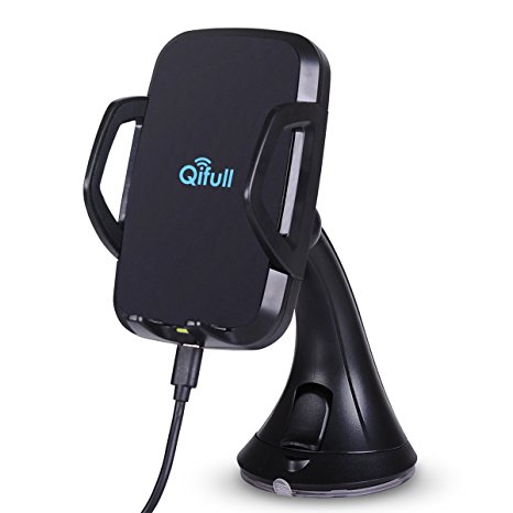 Qifull Qi Wireless Car Charger Dock Windshield Car Mount Air Vent Mount Holder for Galaxy S6, Nexus 5, Nexus 4,Lumia 920, HTC Rzound / Droid DNA, MOTO Droid Mini, iPhone, Samsung, LG, HTC and Other Qi-Enabled Phones and Tablets (Black)