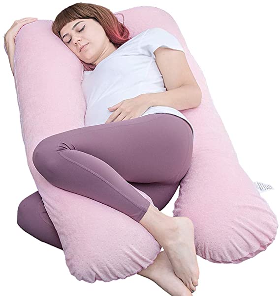 MOON PINE Pregnancy Pillow, U Shaped Full Body Pillow for Maternity and Nursing Support, Sleeping Pillow with Velour Cover for Pregnant Women (Pink)