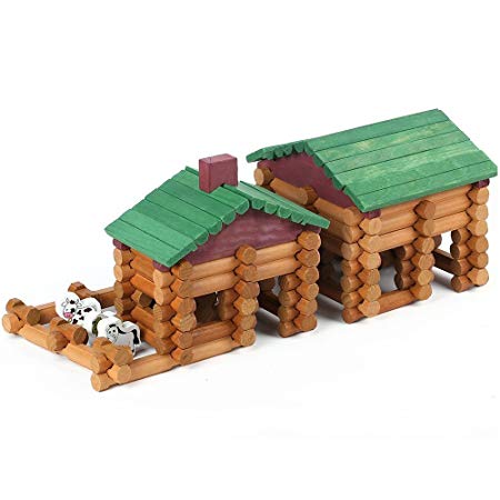 Joqutoys Wood House Logs Construction Building Set Preschool Education Toys for Kids 170 Piece (170)