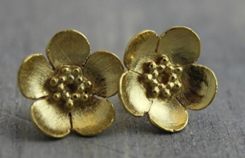 Buttercup Floral Flower Stud Earrings in Gold Plated 925 Sterling Silver