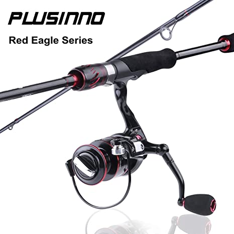 PLUSINNO Red Eagle Spinning Fishing Rod and Reel Combos, 7FT Fishing Rod, IM 6 Graphite Spinning Rod, Stainless Steel Guides with SiC Inserts, EVA Handles & Fighting Butt