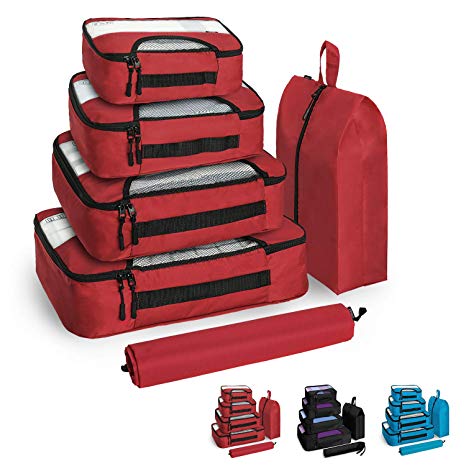 Veken 6 Set Packing Cubes, Travel Luggage Organizers with Laundry Bag & Shoe Bag