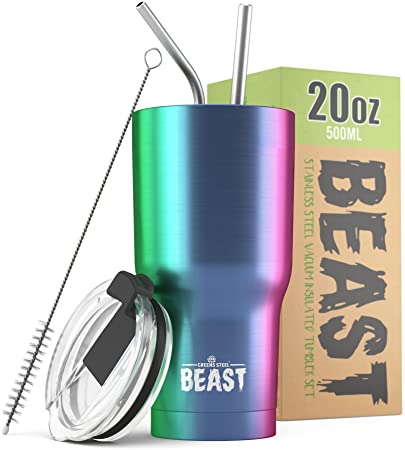 Greens Steel Beast 20 oz Tumbler Stainless Steel Vacuum Insulated Coffee Ice Cup Double Wall Travel Flask (Rainbow)