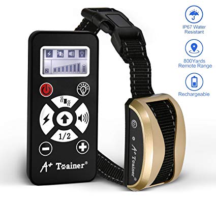 A  Trainer 800 Yards Range Remote Dog Training Collar Rechargeable and Waterproof Dog Shock Collar with Beep, Vibration and Shock Dog Collar for Small, Medium and Large Dogs