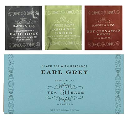 Harney & Sons Earl Grey 50 Tea Bags (With Bonus 1 Green Citrus Ginkgo,1 Decaff Earl Grey,1 Cinnamon Spice) Total of 53 Tea Bags