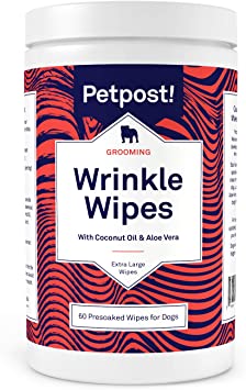 Petpost | Bulldog Wrinkle Wipes for Dogs - Cleans and Soothes Pug Wrinkles and Folds - 100 Ultra Soft Cotton Pads in Coconut Oil Solution