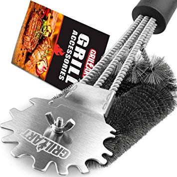 GRILLART Grill Brush and Scraper 3D Cleaner - Adjustable BBQ Grill Accessories Cleaning Kit - 12 Grooves Safe 18" Stainless Steel Barbecue Grill Wizard Tools for Weber Gas/Charcoal Grilling Grates