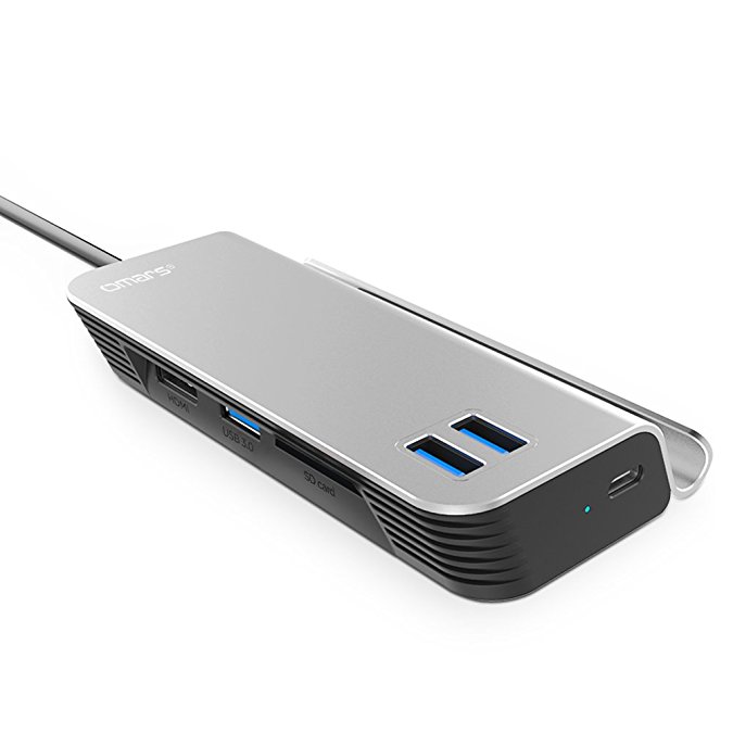 OMARS USB C Hub 6 in 1 Aluminum with HDMI 4K Adapter, 3 USB 3.0, 1 SD Card Reader with Power Delivery for Macbook Pro 2017, Microsoft Lumia 950XL, Google Chromebook Pixel, Dell XPS 12/13 and More