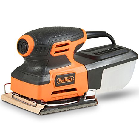 VonHaus 240W ¼ Sheet Sander – 15,000 OPM – Includes 5 X Sanding Sheets – Dust Collection – Fast Clamping System