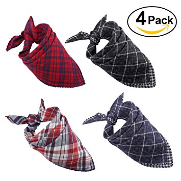 Dog Bandana,[4 Pack] Cotton Plaid Machine Washable Triangle Bibs Scarfs Accessories Set for Small to Large Dog/Cat