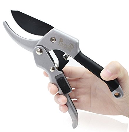 Pruning Shears, P.lotor Sharp Carbon SK-5 Steel Blade with Anti Slip Rubber Handles Pruner, Less Effort Gardening Tools