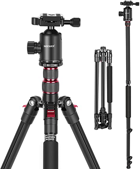 Neewer 77-Inch Tripod, Camera Tripod for DSLR, 2-in-1 Compact Aluminum Tripod Monopod with 360 Degree Ball Head, 2 Center Axis, QR Plate and 8 Kilograms Load for Travel and Work, Carry Bag Included