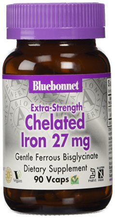 BlueBonnet Albion Extra Strength Chelated Iron Vegetarian Capsules, 90 Count