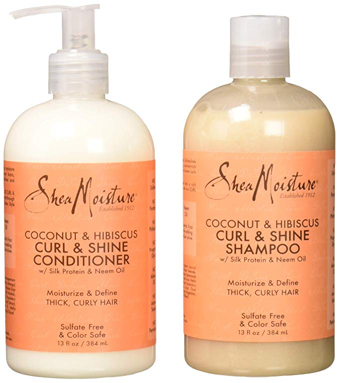 Shea Moisture Cleanse and Condition Pack - Coconut & Hibiscus Curl and Shine Shampoo & Curl and Shine Conditioner 384ml bottles by Shea Moisture