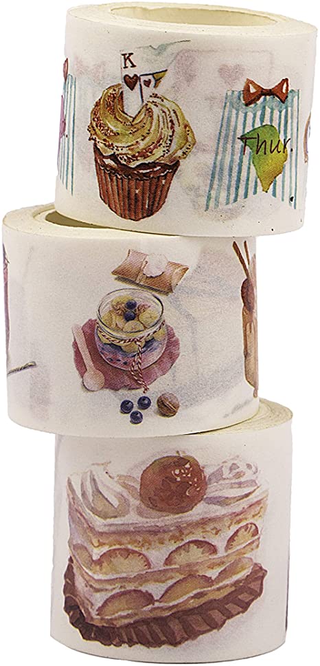 Navy Peony Sweet Dessert Washi Tape Set (3 Pieces) | Cute Food Themed Japanese Decorative Tapes | Ice Cream and Cupcake Scrapbook Sticker Tape for Crafts and Planners | Wide Washi Tape Rolls for Kids