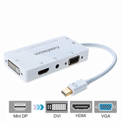 CableDeconn 4-in-1 Mini Displayport (Compatible Thunderbolt) to Hdmi/dvi/vga Adapter Cable with Audio Output Male to Female Converter for Apple Macbook Air Pro Microsoft Surface Pro Book Supports 3 Monitors At the Same Time