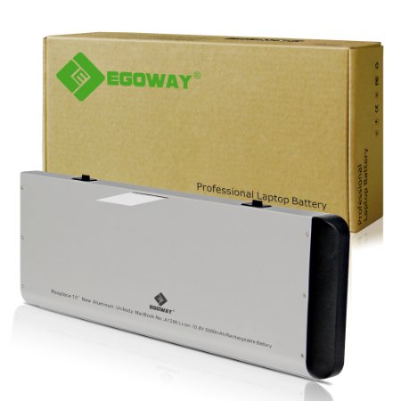 Egoway® New Laptop Battery for Apple A1280 A1278 (2008 Version) Macbook 13-Inch Series, Aluminum Unibody - 18 Months Warranty [Li-Polymer 6-cell 5000mAh]