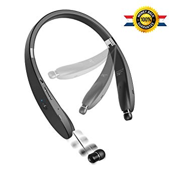 Bluetooth Headset Bluetooth Headphone Wireless Neckband Design with Retractable Earbud for iPhone, Android, Other Bluetooth Enabled Devices