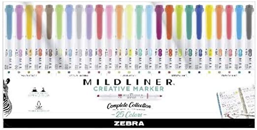 Zebra Pen Mildliner, Double Ended Highlighter, Broad and Fine Tips, Assorted Ink Colors, 25 Pack