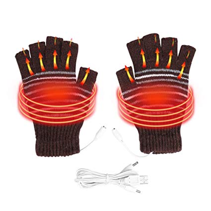 USB Heated Gloves, Winter Heating Gloves for Men and Women USB Powered Washable Half Finger Warm Mitten for Cycling Motorcycle Hiking Skiing and Mountaineering