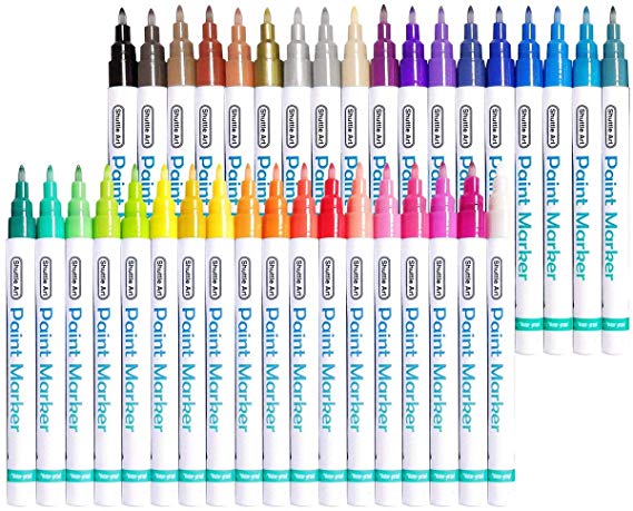 Paint Pens, Shuttle Art 36 Colors Acrylic Paint Markers, Low-Odor Water-Based Quick Dry Paint Markers for Rock, Wood, Metal, Plastic, Glass, Canvas, Ceramic