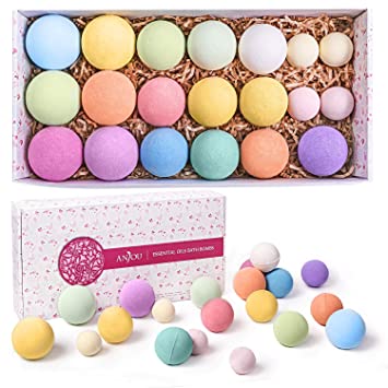 Anjou Bath Bombs Gift Set, 20 Pack Natural Essential Oils Spa Bath Fizzies for Moisturizing Dry Skin, Gift Kit Ideas for Girlfriends, Women, Moms, Her/Him, Birthday, Valentine, Christmas