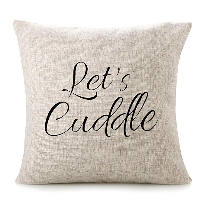 CHICCAT Cotton Linen Throw Pillow Case - "Let's Cuddle" Calligraphy Home Decor Wedding Gift Engagement Present Housewarming Gift Cushion Cover 18 X 18